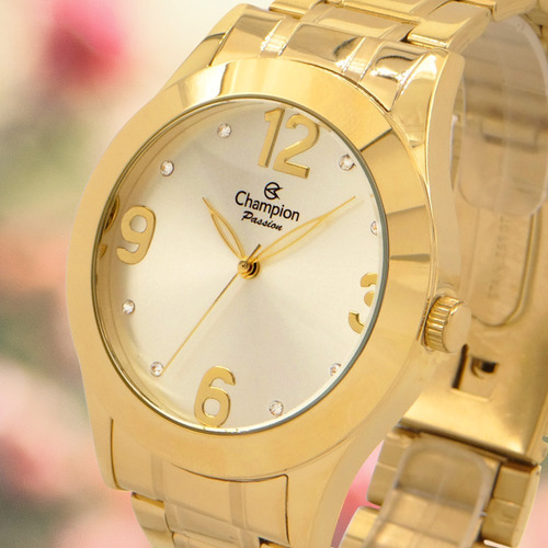 Imagem 3 de 10 de Relógio Champion Feminino Dourado Ouro 18k Com 1 Ano De Garantia Prova D'água E Nota Fiscal