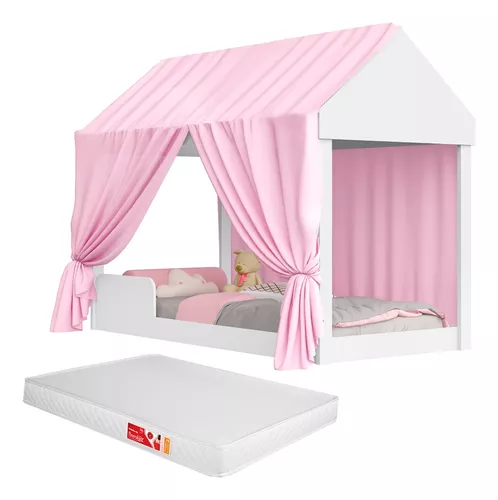 Cama Montessoriana Infantil Estilo Casinha 2 Gavetões 201cm Completa