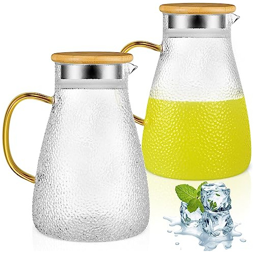 Pitcher De Vidrio Bokon 2 Pcs Con Bamboo Lid Y Spout Wwrpt