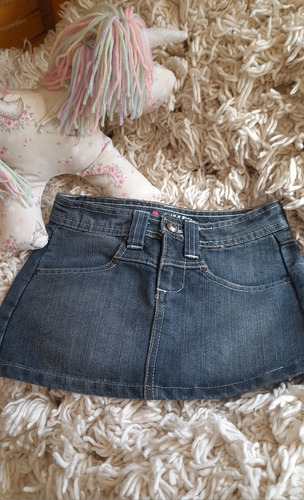 Minifalda De Jeans P/niña Talle:8 Bodada-costuras Reforzadas