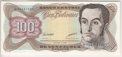 Billete Venezuela 100 Bolívares Octubre 13 1998 M8 Unc