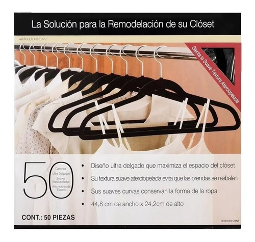 Set De 50 Ganchos De Ropa Con Terciopelo Negros