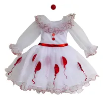Comprar Disfraz Vestido Payaso Eso It Niña Halloween Día De Muertos Blanco Con Nariz De Bola Con Luz Led