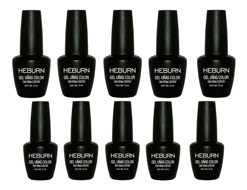 Kit 10 Esmaltes Semipermanentes Heburn Color Gel Led/uv 15ml