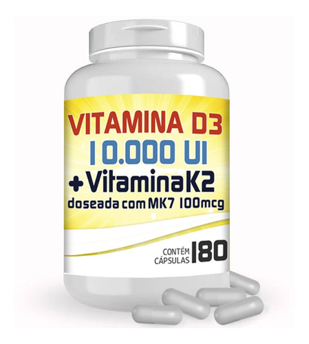 Vitamina D3 10.000ui + Vitamina K2 100mcg Com 180 Cápsulas