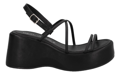 Zapato Abierto Casual Pr495377 Broche Negro Tira Doble Liso