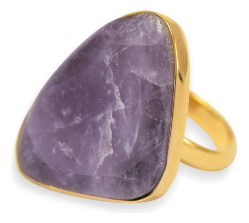 Anillo Mineral Cuarzo Morado Ajustable Joyeria Baño Oro 14k