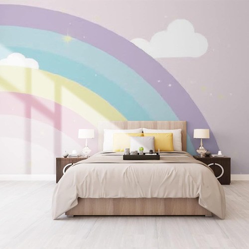 Mural Arcoiris Nubes Pared Papel Tapiz 2.4 Mts X3 Mt