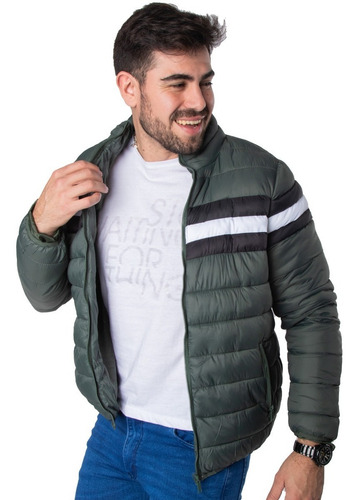 Imagen 2 de 5 de Campera Hombre Inflable Chaqueta Impermeable Rayada Colores