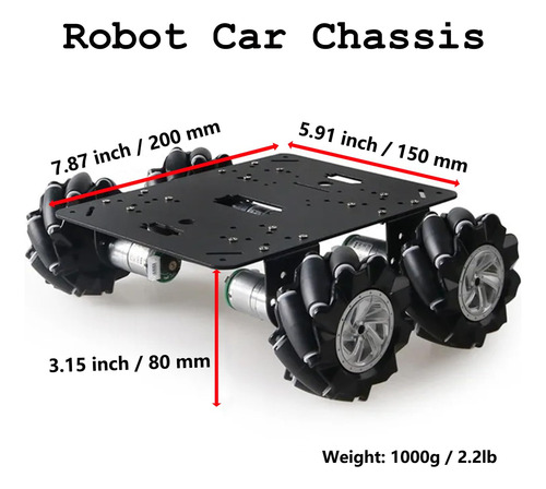 Chasis Profesional 80 Mm Mecanum 4wd Para Arduino Y Raspberr