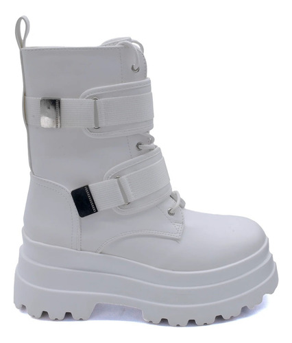 Botin Tipo Combat Casual Para Mujer Hanna Mx Jaded-2 White 