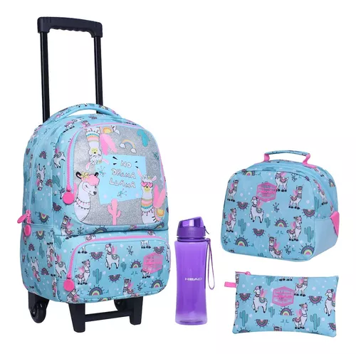 Pack Mochila con Ruedas + Lonchera + Estuche + Botella Bakan Head