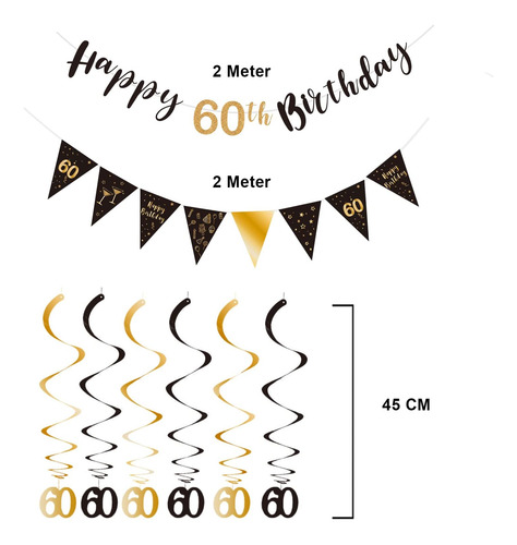 Kit De Decoración Cumpleaños 60 - Pancarta Feliz Cumpleaños