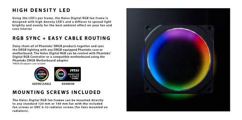 Phanteks Halos Digital 30 Leds Rgb Para Cooler 140x140mm