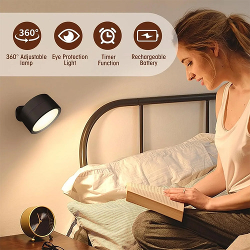 Lámpara De Pared Led Magnética, Luz De Lectura Recargable