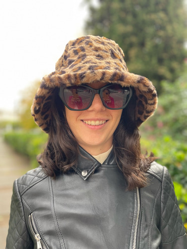 Gorro Piluso Piel Sintetica Animal Print Marron Beige Negro M Animal Print
