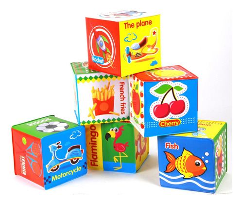 Imagen 2 de 2 de Cubo Forrado En Pvc, Con Ilustraciones Y Cascabel, X6, En Ca