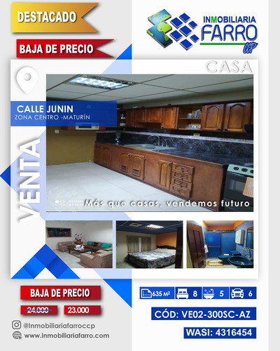 Se Vende Casa En La Calle Junin/ Centro/  Ve02-300sc-az