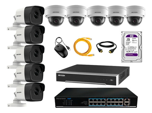 Camara De Seguridad Ip Full Hd Kit 10 Hikvision Disco 2tb Wd