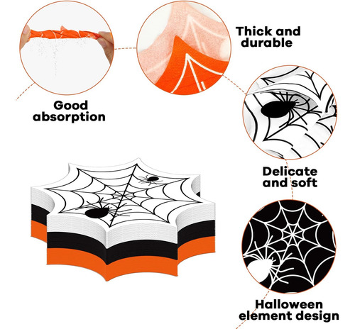 48 Servilletas Desechables Tela Araña Halloween Cumpleaños