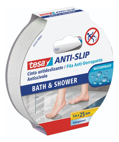 Cinta Antideslizante Baño Transparente 5mt X 25mm Tesa®