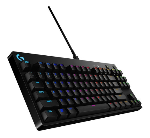Teclado gamer Logitech Pro Series G Pro QWERTY GX Blue Clicky inglés US color negro con luz RGB