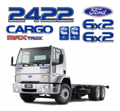 Kit Adesivo Emblema Para Ford Cargo 2422 Max Truck 6x2 20702 Cor Azul