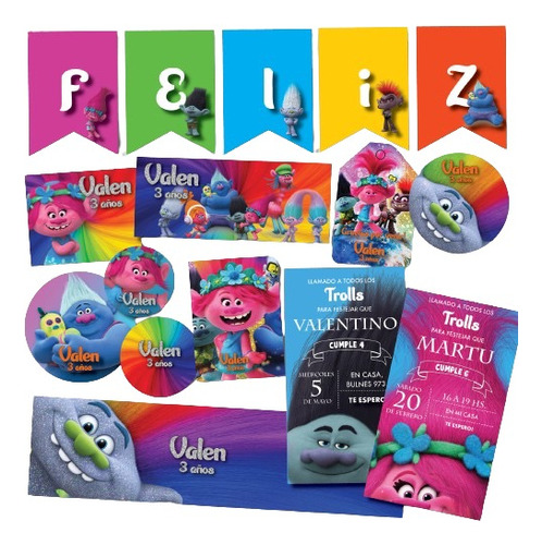 Kit Imprimible Personalizado Trolls Candy Deco Invitacion