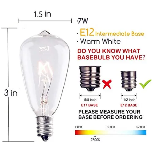 Bombillas Led Edison 7w E12/c7 St38 Para Luces De Patio, Pac