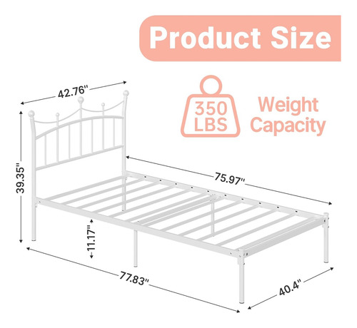 Base De Cama Weeho Individual C/cabecera De Princesa White