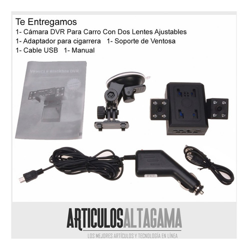 Cámara Carro Doble Lente Visión Nocturna Pantalla 2 Pulgadas