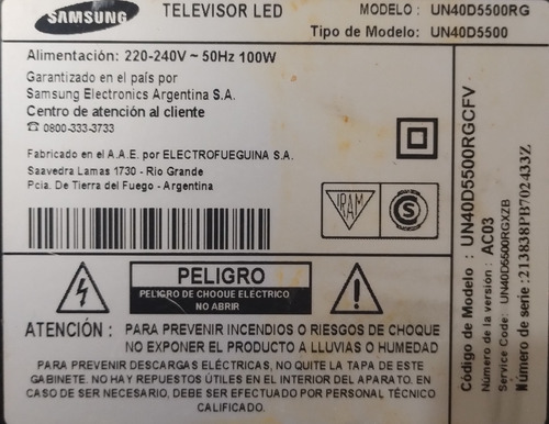 Placas Pantalla Con Par Flexs Tv Led Smart Samsung Un40d5500 (Usado)