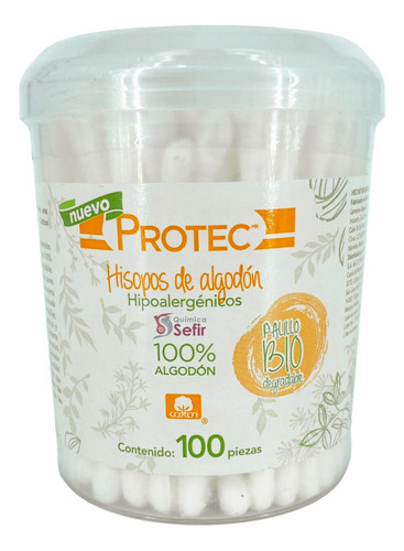 Hisopos De Algodón Hipoalergénicos Protec Tarro C/100 Piezas