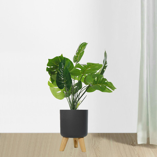Maceta De Plástico Con Pies De Madera Plantador De Gris L