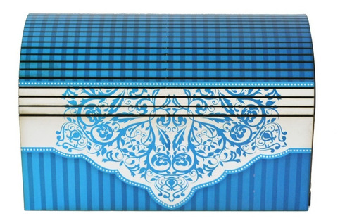 Imagem 2 de 5 de Caixa Bau Ripado Organizador Porta Trecos Azul Retro