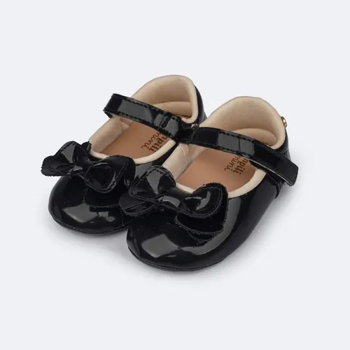 Sapatinho De Bebe Preto Menina Pampili Nina Preto Verniz