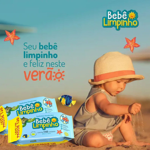 Lenço Toalha Umedecida Bebê Limpinho 140 Unidades