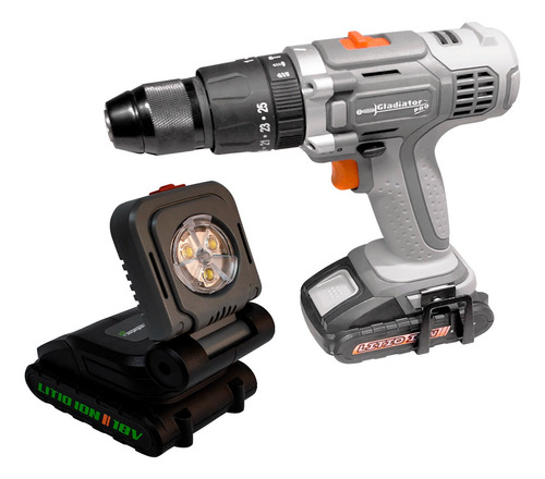 Set Taladro 1/2 Y Linterna Led 3w Recargable 18v Gladiator