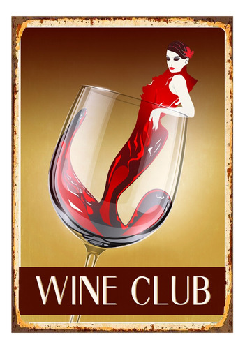 1 Cartel Metalico Letrero 40x28 Cm Wine Club, Vino