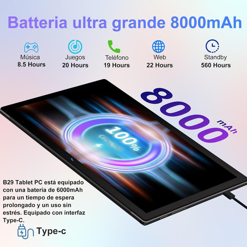 Tablet 10.1 22gb+128gb 8core Android 14 Con Teclado Raton 5g