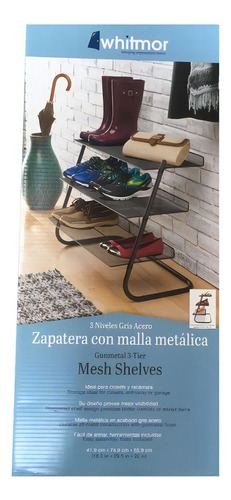 Zapatera Whitmor 3 Niveles Malla Metálica Acero Gris 9 Pares