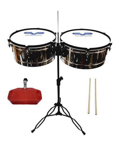 Imagen 10 de 10 de Timbaleta Aro Macizo Acero Pyp + Platillo Pie Bloque Palillo