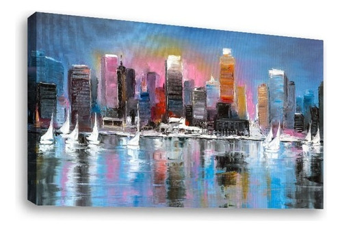 Cuadros Canvas Abstractos Tipo Oleo En Canvas Artistíco Color Barcos-en-el-mar-vista-ciudad-pintura - Copia
