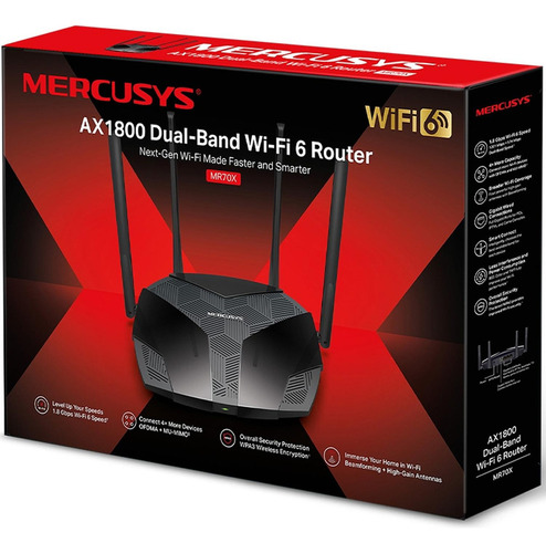 Mercusys Mr70x Router Gigabit Wifi 6 Banda Dual Ax1800 Negro