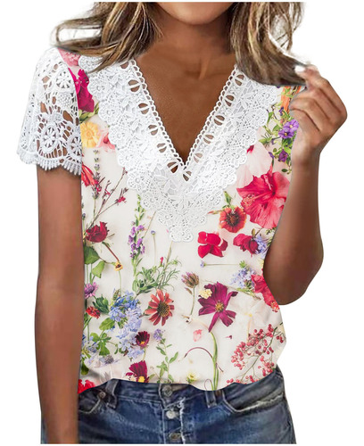 Cordón En T De Encaje Con Estampado Floral Y Cuello En V De
