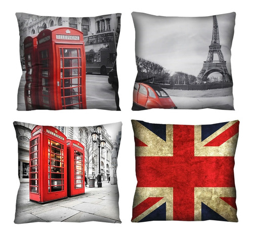 4 Capas De Almofada Nova York Paris Londres 42cm A Escolher