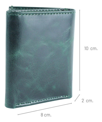 Cartera Hombre Billeter Caballero Piel Triple Empaque Color Verde
