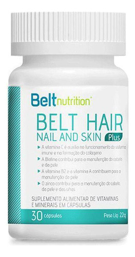 Suplemento Em Cápsulas Belt Nutrition Hair, Nail And Skin Plus Vitaminas Em Pote De 22g 30 Un