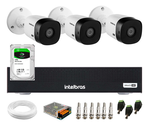 3 Câmeras Intelbras Vhd 1530 B 5mp Dvr 3004c 4 Canais 1tb Ba
