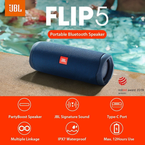 Parlante JBL Flip 5 JBLFLIP5BLUAM portátil con bluetooth waterproof blue 220V
